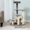 100cm Cat Tree with Three Perches and Sisal Posts – Grey and Beige