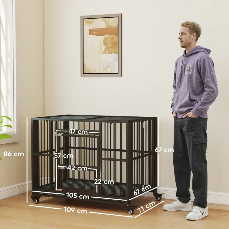 Folding Steel Dog Crate with Opening Roof – Black, 109cm