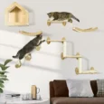 Eight-Piece Wall Cat Furniture Set with House and Steps – Oak Tone