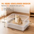 High-Sided Stainless Steel Cat Litter Tray – Light Grey, 60cm