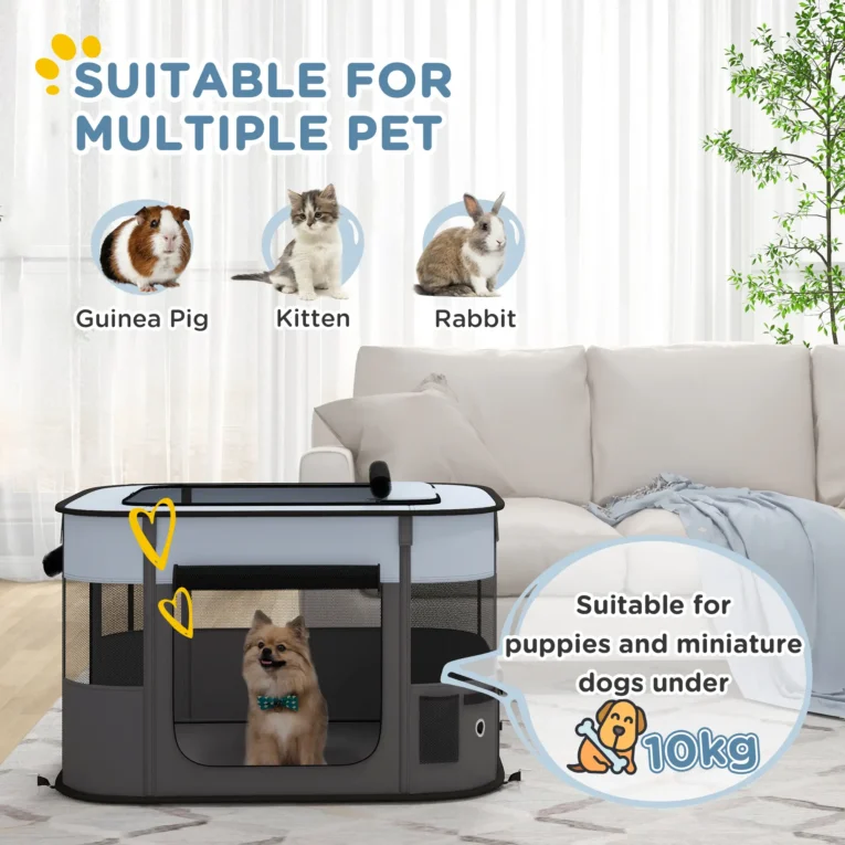 Folding Fabric Pet Playpen – Grey and Blue