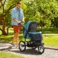 Foldable Pet Stroller Jogger for Small Dogs – Dark green and black