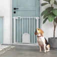 Pet Safety Gate Pressure Fit with Cat Flap – White