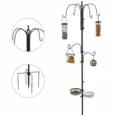 Garden Bird Feeding Station with Four Feeders and Six Hooks – Black
