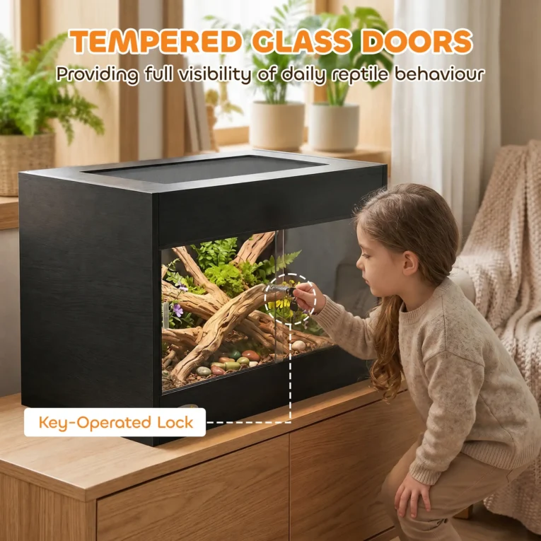 OSB Reptile Terrarium with Lockable Glass Doors – Black, 60cm