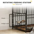 Dog Crate Table with Shelves and Rotating Bowls – Rustic Brown