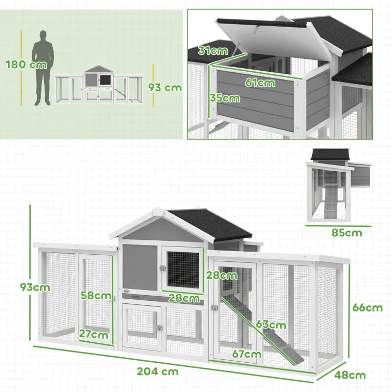 Wooden Chicken Coop with Nesting Box Outdoor – Grey, White Black