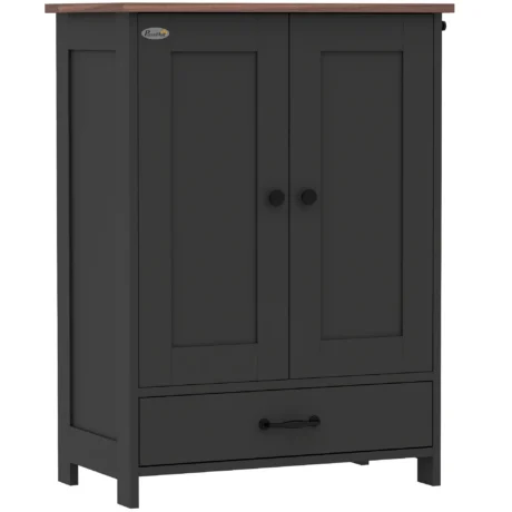 Dog Feeding Station with Storage Cabinet and Two Bowls &ndash; Black and Brown