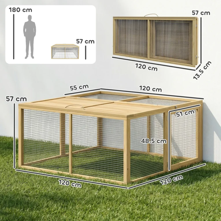 Folding Wooden Rabbit Exercise Pen – Natural, 120cm