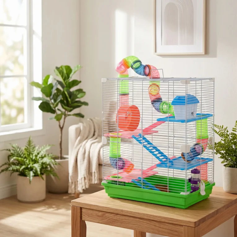 5-Tier Hamster Cage Habitat with Tunnel and Wheels – Green and White 5-Tier Hamster Cage Habitat with Tunnel and Wheels – Green and White