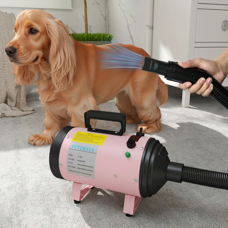 2200W Dog Hair Dryer with Variable Airflow and Three Nozzles – Pink