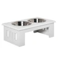 Raised Double Dog Bowl Stand – White, 25.4cm