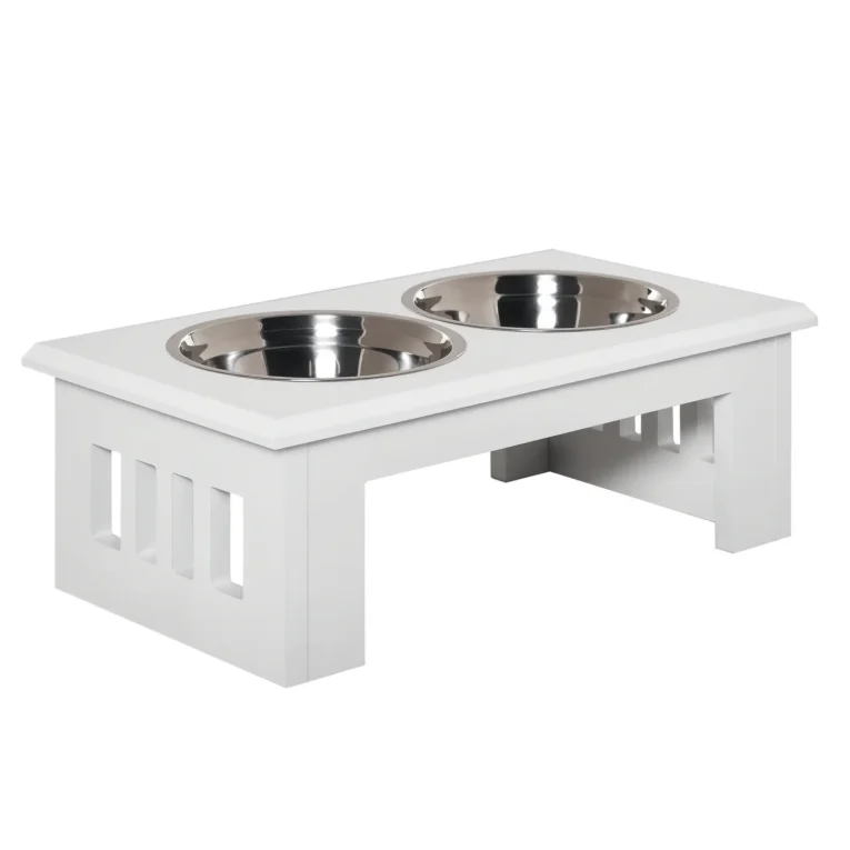 Raised Double Dog Bowl Stand – White, 25.4cm