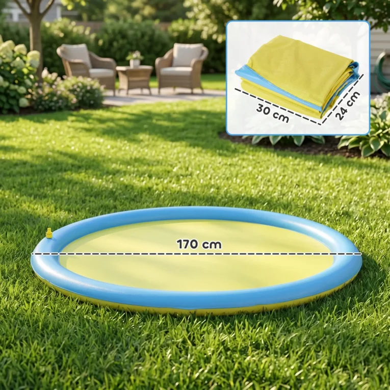 Dog Sprinkler Splash Pad – Blue and Yellow, 170cm