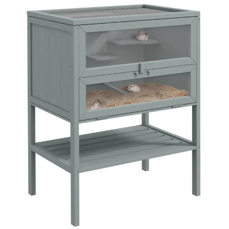Wooden Small Rodent Enclosure with Storage Shelf &ndash; Grey, 60cm