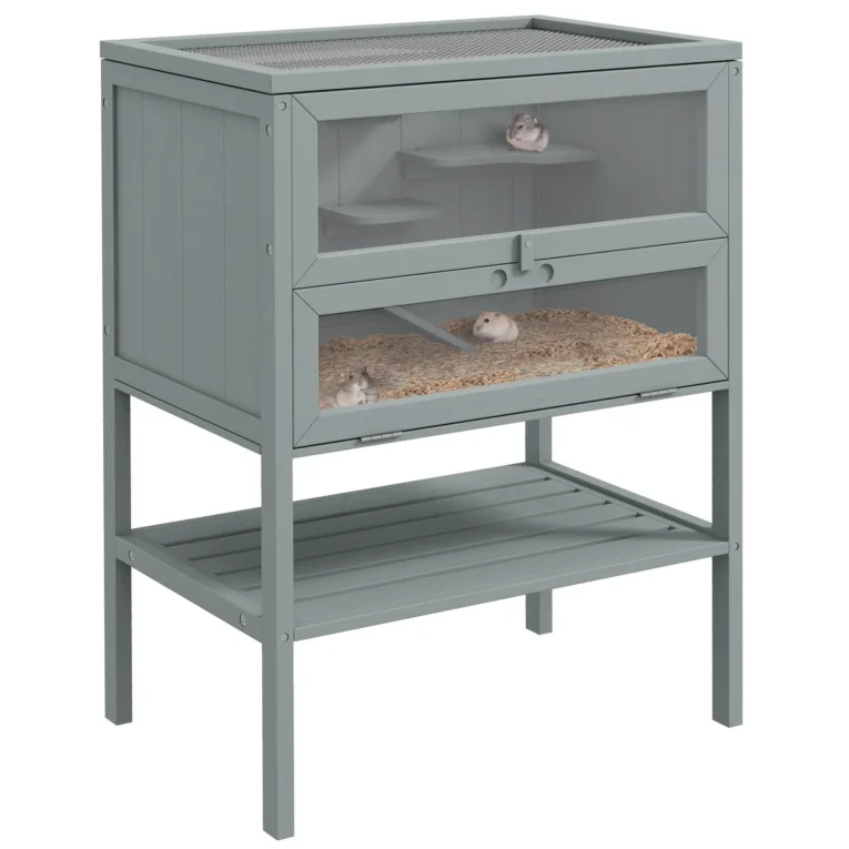 Wooden Small Rodent Enclosure with Storage Shelf – Grey, 60cm