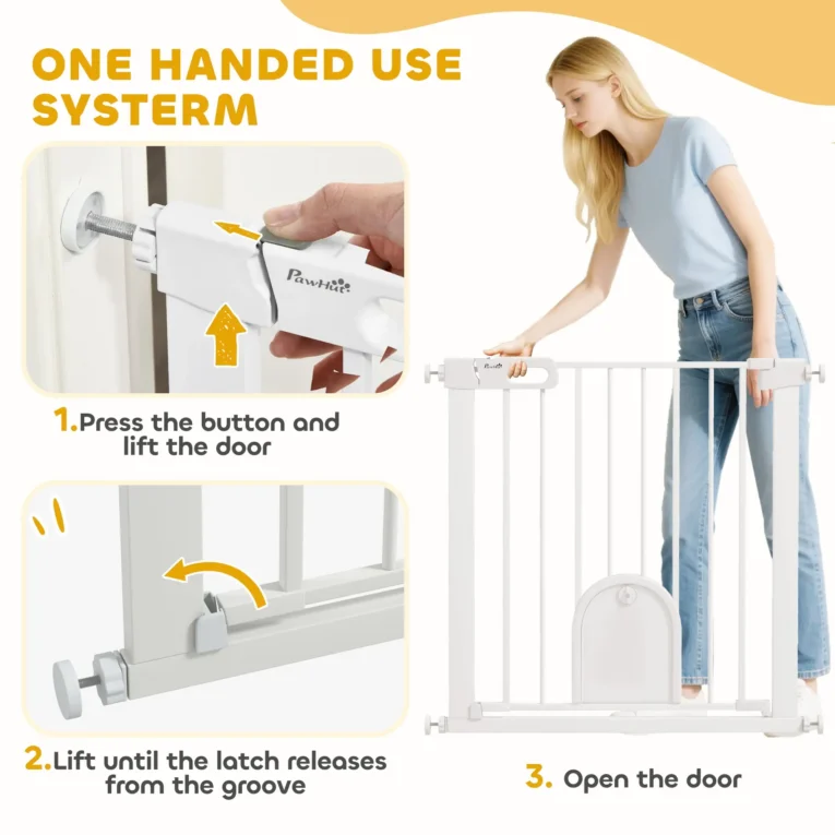 Pet Safety Gate Pressure Fit with Cat Flap – White Pet Safety Gate Pressure Fit with Cat Flap – White
