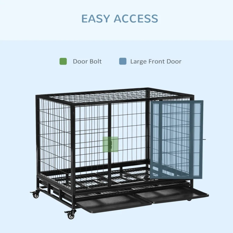 Wheeled Metal Dog Crate with Cleaning Tray – Black, 109cm