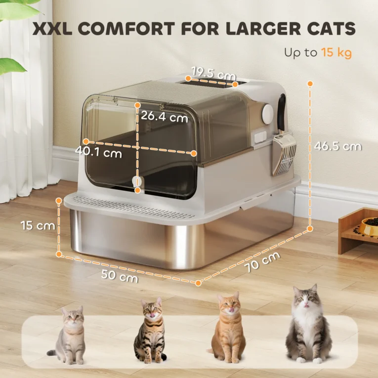 XXL Enclosed Steel Cat Litter Box with Dual Entry – Grey, 70cm XXL Enclosed Steel Cat Litter Box with Dual Entry – Grey, 70cm