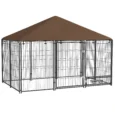 Outdoor Dog Enclosure with Canopy and Rotating Bowls – Brown, 211cm