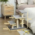 Three-Step Pet Stairs with Sisal Posts and Adjustable Top – Grey