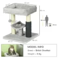 Compact Cat Tower with Bed and Grooming Brush – Grey, 48cm