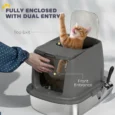 Covered Steel Cat Litter Box with Top Exit – Dark Grey, 52cm