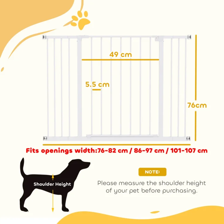 Adjustable Pet Gate with Two Extensions – White, 76cm