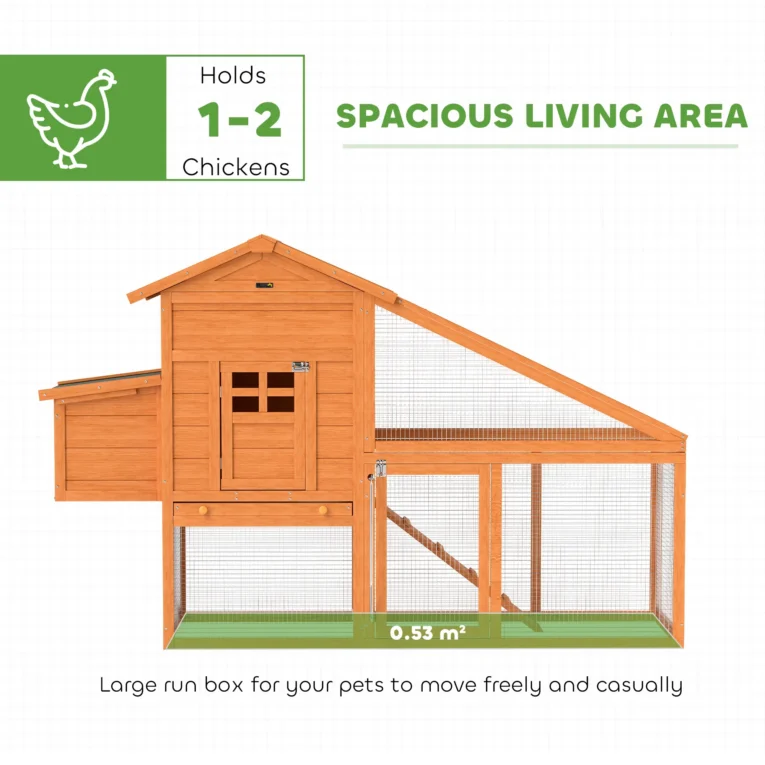 Wooden Hen House with Nesting Box and Attached Run – Orange