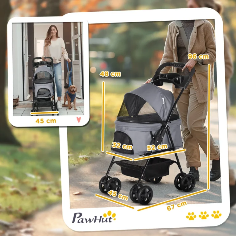 Four-Wheel Pet Pushchair 4 Wheels – Grey Four-Wheel Pet Pushchair 4 Wheels – Grey
