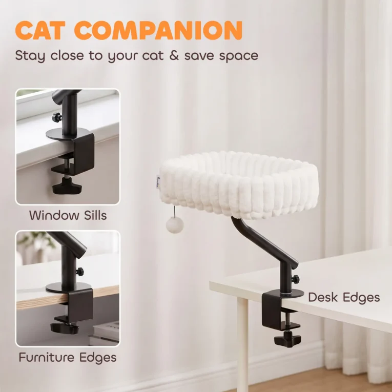 Clamp-On Rotating Cat Bed – White, 35cm