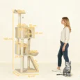 Tall Cat Tower with Two Dens and Hammock – Beige, 180cm