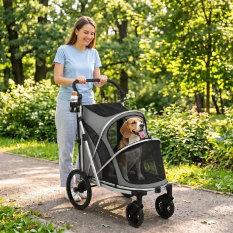 Folding Aluminium Dog Stroller with Suspension &ndash; Grey, 20kg &ndash; detail 2