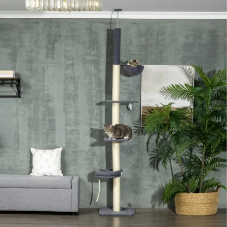 Adjustable Ceiling Cat Tree with Bed and Hammock &ndash; Dark Grey, 240&ndash;270cm &ndash; detail 2
