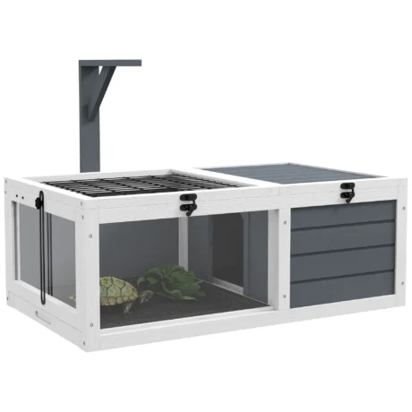 Wooden Tortoise Table with Lamp Holder and Trays – Grey