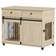 Dog Crate Cabinet with Sliding Door and Two Drawers – Oak, 100cm