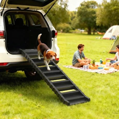 Folding Dog Access Ramp with Ten Grip Sections &ndash; Black, 154cm &ndash; detail 2