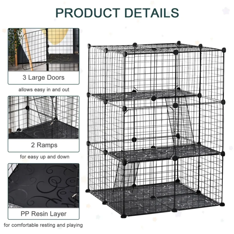 39-Panel Modular Small Animal Enclosure with Ramps – Black