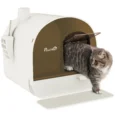 Hooded Cat Litter Box with Pull-Out Tray – White