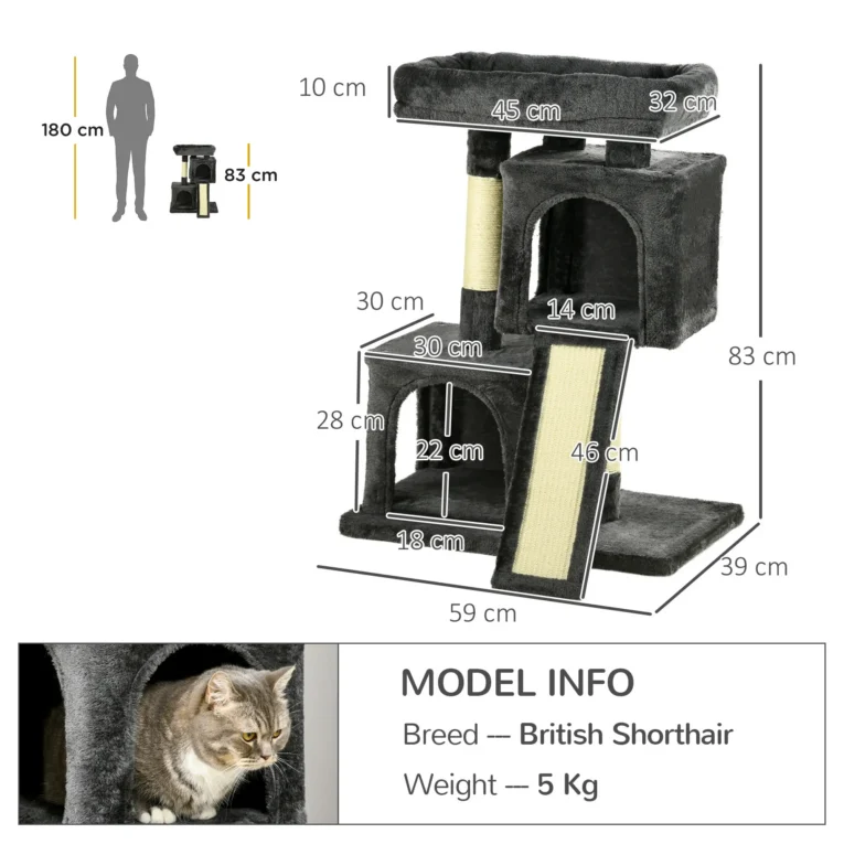 81cm Cat Tree with Twin Houses and Sisal Scratching Posts – Black