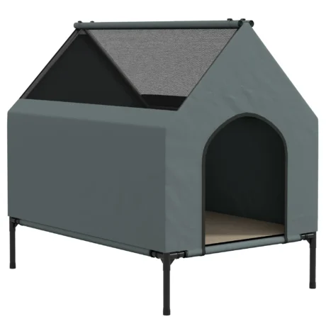 Raised Fabric Dog House with Removable Cover – Grey, 81cm