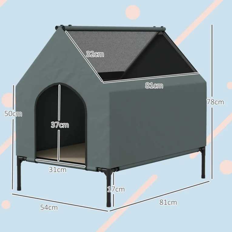 Raised Fabric Dog House with Removable Cover – Grey, 81cm