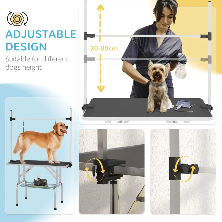 Folding Dog Grooming Table with Adjustable Arm – Black, 107cm