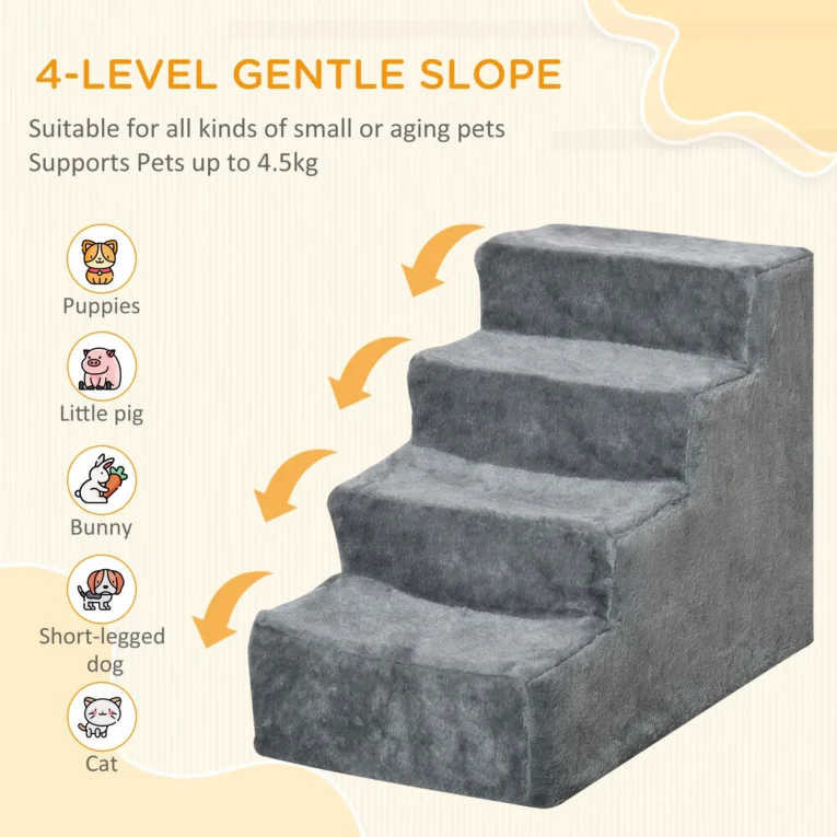 Dog Stairs Plush Cover for High Bed – Light grey