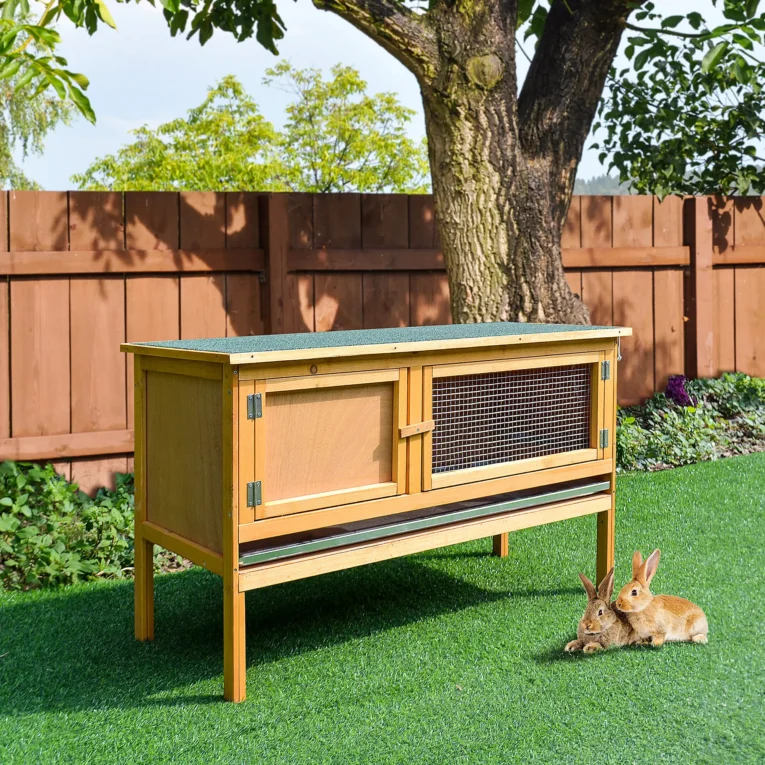 Outdoor Rabbit Hutch 115x44cm Openable Roof – Yellow and Green Outdoor Rabbit Hutch 115x44cm Openable Roof – Yellow and Green