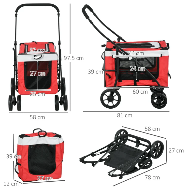 Two-in-One Pet Stroller with Detachable Carrier – Red