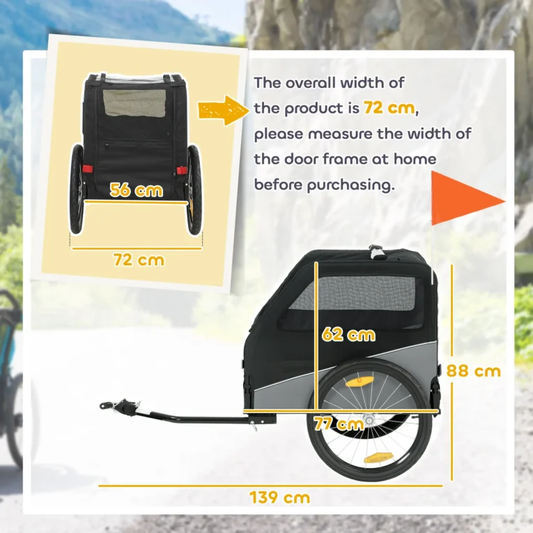 Dog Bicycle Trailer with 20-Inch Wheels – Grey, 20kg Capacity