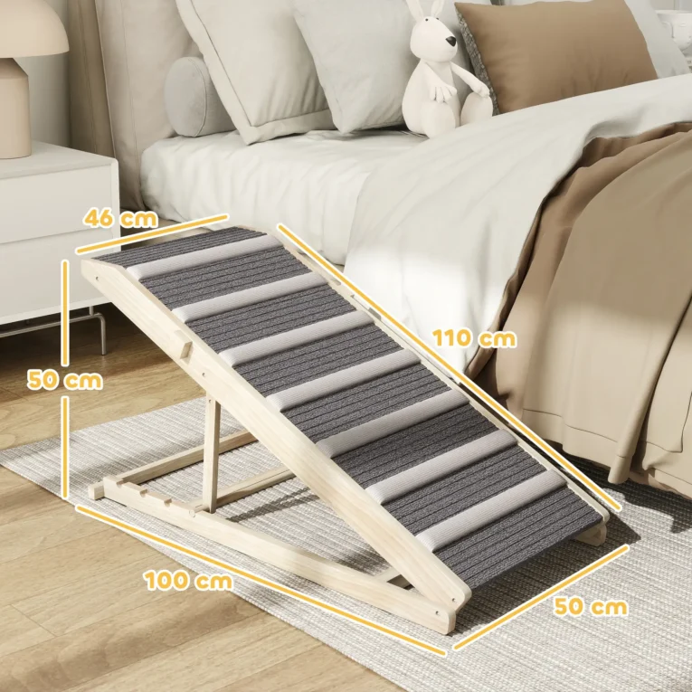 Adjustable Wooden Pet Ramp with Carpet Surface – Four Heights