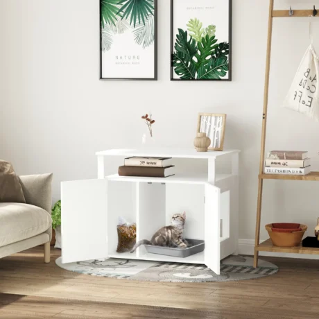 Cat Litter Cabinet with Adjustable Divider – White, 76cm