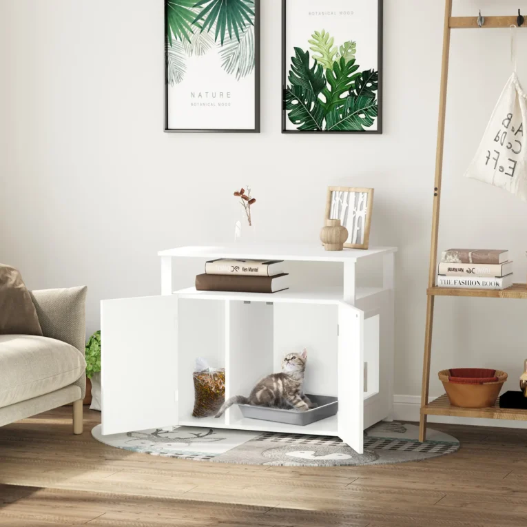 Cat Litter Cabinet with Adjustable Divider – White, 76cm